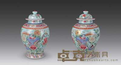 清光绪 粉彩花鸟将军罐(一对) 高45cm